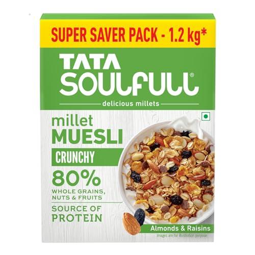 Tata Soulfull Crunchy Millet Muesli, 1.2 kg, Contains Wholegrains Nuts & Fruits, Source of Protien, High Fibre, Contains Ragi & Jowar - Soulfull Grocery