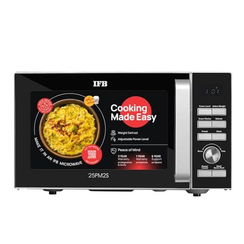 IFB 25 L Solo Microwave Oven (25PM2S, Anti Rust Stainless Steel Cavity With 61 Auto Cook Menus, Multi Stage Cooking, Auto Defrost, Silver)