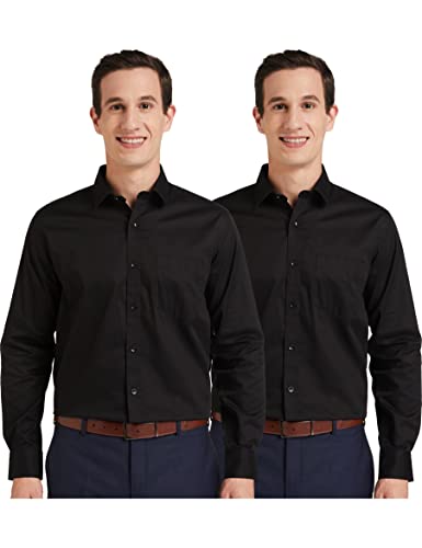 Amazon Brand - Symbol Men's Solid Regular Formal Shirt (Pack of 2) (SS20-SYM-FS-01_EPP-1B_Black 40)