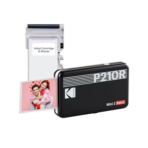 KODAK Mini 2 Retro 4PASS Portable Photo Printer (2.1x3.4 inches) + 8 Sheets, Black - KODAK Camera