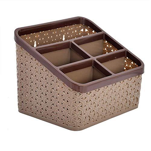 Kuber Industries Plastic Multi-Purpose Organizer|Compact Desk Makeup| Stationary Box for Case Pen Pencil Holder|Cosmetics Size Large (Brown) - Kuber Industries Home
