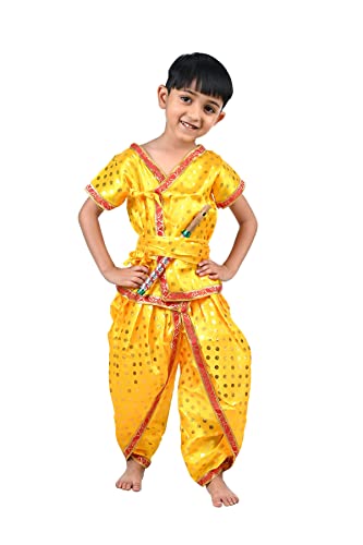 BookMyCostume Baby Krishna Kanha Kanhaiya Dhoti Kurta Polka Dots with Flute Kids Fancy Dress Costume 6-12 months