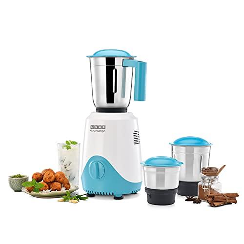 USHA Rapidmix 500-Watt Copper Motor Mixer Grinder With 3 Jars And 2 Years Product Warranty & 5 Years Motor Warranty (Sea Green/White), 500 Watt - USHA Kitchen