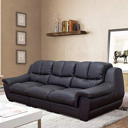 CASASTYLE - Zavia 3 Seater Sofa Set in Leatherette (Black) - Super Fluffy & Super Comfortable Collection