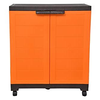 Prima Alfa 360 Plastic Cabinet with Wheel Lockable Casters for Storage | Space Organizer | Cupboard | Living Room | Kids | Multipurpose for Home Kitchen & Office (Orange & Brown, 1 Shelf)