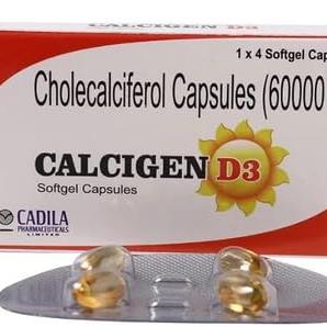 CADILA Calcigen D3 (Vitamin D3 – Cholecalciferol) 60000 IU – Pack of 5 * 4 Capsules, Once A Week (4)