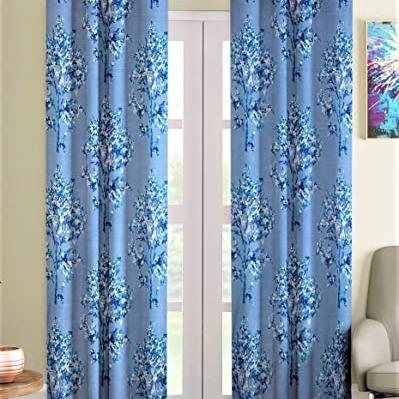 Fashion String semi Sheer 2 Piece Blossoms Eyelet Polyester Long Door Curtains-9 Feet, Blue