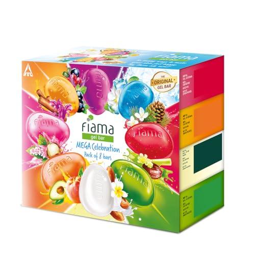 Fiama Gel Bathing Bar Mega Celebration Pack, With 8 Unique Gel Bars, 1000g (125g - Pack of 8), with Skin Conditioners For Moisturized Skin, Soap for Women & Men, For All Skin Types - Fiama Beauty