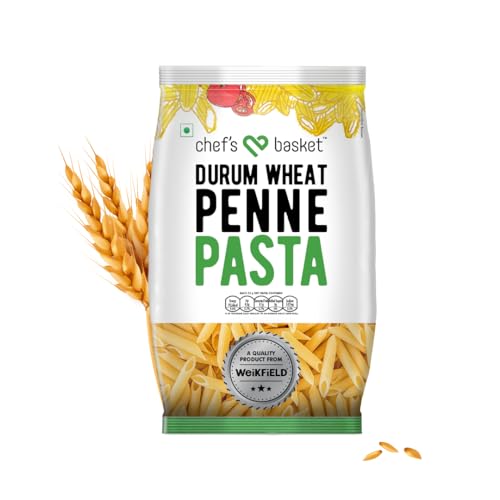 Chef's Basket Penne Pasta | Made With 100% Durum Wheat Semolina | 100% Suji | No Maida | Rich in Protein & Fibre | 100% Vegetarian | Non-Sticky Healthy Pasta | 500 gm Pouch