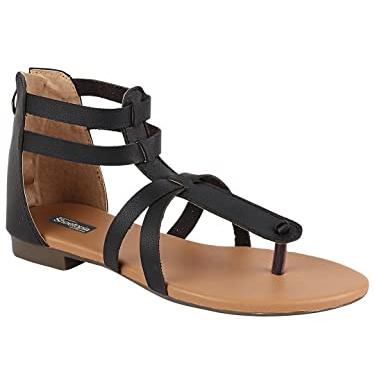 Shoetopia Women’s Black Gladiator Flat Sandals | Stylish Comfortable Casual Open Toe Flats for Girls & Women EU40 - Shoetopia Shoes