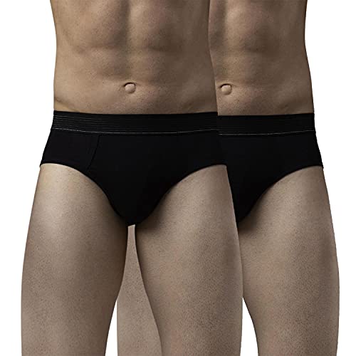 Underjeans Men Black Cotton Blend Brief - Pack of 2