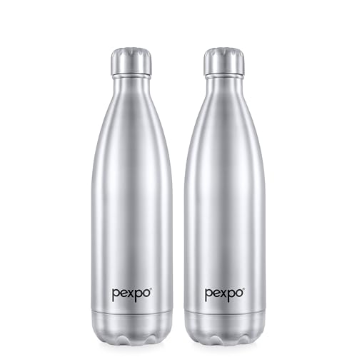 PEXPO Electro Hot & Cold ISI Certified Flask | Stainless Steel Water Bottle - 750ml Silver, Pack of 2 | 2 Years Warranty | Office Bottle | Workout | Travelling | Home | Adults & Kids