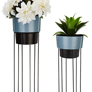 Amazon Brand - Solimo Metal Planters with Metal Stand - Grey & Black (Set of 2) - Amazon Brand - Solimo Lawn & Patio