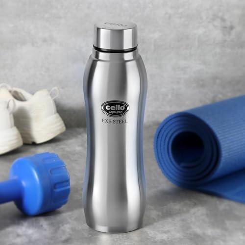 Cello Aqua Pro Stainless Steel Water Bottle 1000 ml, Silver | ISI Certified, Single Walled | Leakproof, Rust Proof | Food Grade | Easy to Carry | Airtight Steel Bottle For Fridge, Office, Gym & Travel - CELLO Kitchen