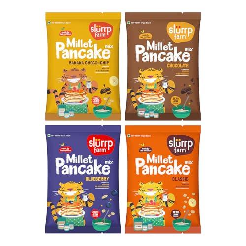 Slurrp Farm No Maida Pancake Trial Pack Combo | Instant Breakfast Mix made with Oats, Ragi and Jowar | Eggless and Healthy Breakfast Mix, 50g X 4 - SLURRP FARM Grocery