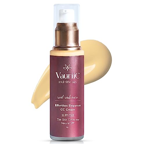 VauriiC Effortless Elegance CC Cream 50gm with Natural SPF, Conceals Dark Spots, Blemishes & Skin Colour Corrector for Daily Use, All Skin Type, Natural Coverage, 100% Vegan | 02-BRONZE