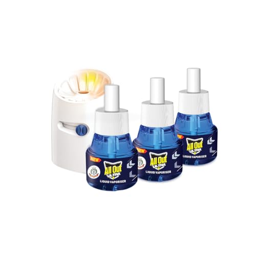 All Out Ultra Liquid Vaporizer, Machine + 3 Refills (45ml each) | Kills Dengue, Malaria & Chikungunya Spreading Mosquitoes| India's Only Mosquito Killer Brand Recommended by Indian Medical Association