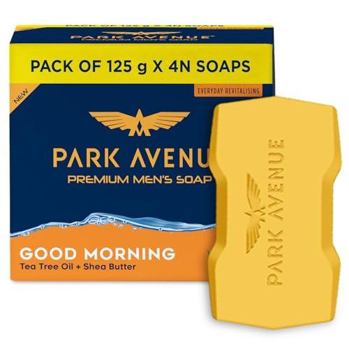 Park Avenue Premium Men’s Soaps for Bath – Good Morning | 125g (Pack of 4) | Enriched with Tea Tree Oil & Shea Butter | Grade 1 Soap | For All Skin Types - Park Avenue Beauty