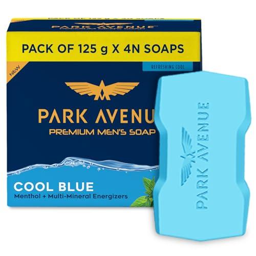Park Avenue Premium Men’s Soaps for Bath – Cool Blue | 125g (Pack of 4) | Menthol & Mineral Energizer | Grade 1 Soap | For All Skin Types - Park Avenue Beauty
