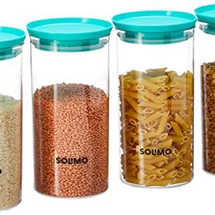 Amazon Brand - Solimo Airtight Plastic Storage Containers, Set of 4 (1,400 ml each) (Blue) - Amazon Brand - Solimo Kitchen