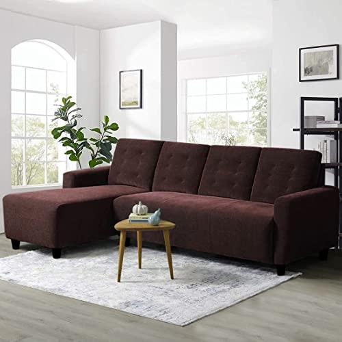 Blisscraft Luna 5 Seater Fabric LHS L Shape Sofa Set (Brown) - Blisscraft Furniture