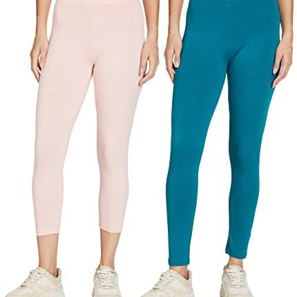 Amazon Brand - Symbol Women's Leggings (Pack of 2) (SYM - AW22WTR - 806_Deep Green & Blush_S) - Amazon Brand - Symbol Apparel