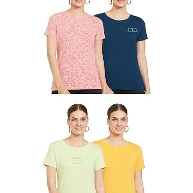 Amazon Brand - Symbol Women Cotton Blend Regular Fit T-Shirt (SYM-AW22WTE-006_Multicolor 21 S) - Amazon Brand - Symbol Apparel