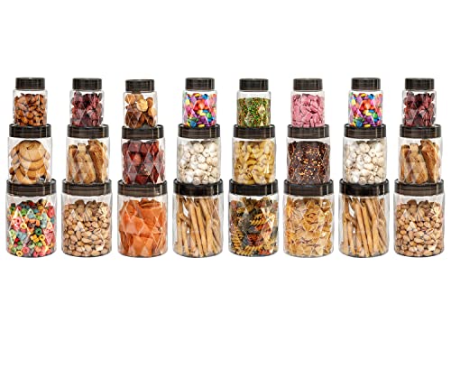 CELLO Diamond Plastic Kitchen Storage Containers Set of 24 with Lids (8 x 300ml, 8 x 650ml, 8 x 1200ml), Clear For Grains, Pulses, Spice, Cereals, Cookies, Dry Fruits | Fridge Storage Container