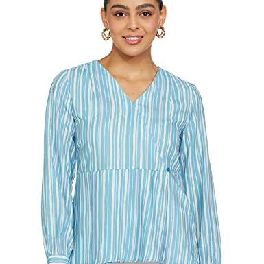 Amazon Brand - Symbol Women Polyester Regular Fit Blouse (SYM-AW22WTOP-505_Delphi Blue, Medium) - Amazon Brand - Symbol Apparel