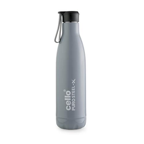 Cello Puro Steel-X Neo 900 Inner Steel Insulated Water Bottle 720ml, Grey | ISI Certified | PU Insulated | BPA Free, Leakproof | Insulated Cold Water Bottle for Office, School, Cycling, Gym & Travel - CELLO Kitchen