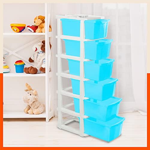 Bathla STOMO 6XL Drawers Multi-purpose Modular Storage for Home, Kitchen & Office | Easy to Move with Trolley Wheels | Chest of Drawers | Blue (Plastic)