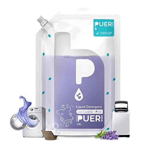 PUER Liquid Detergent Intense Clean French Lavender 1800ml Refill Pouch for Front & Top Load Washing Machine | Plant Based & Eco Friendly | Tough Stain Removal, Color Safe & Bleach Free - Brand Nourish Puer Drugstore