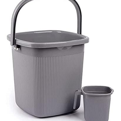 Nayasa Rimmy Plastic Bucket Set for Bathroom | Bucket and Mug (18 Liters & 1.5 Liters) | Bathroom Set of 2 | Bathroom Accessories Set | Bathroom Bucket Set | Grey