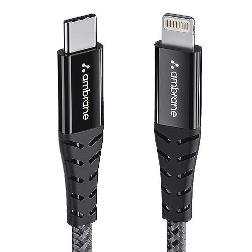Ambrane Type-C to Lightning USB Cable, 22.5W Fast Charging, 480Mbps Data Sync Cable Compatible with iPhone, iPad, Macbook, iMac, AirPods, 1.25m (ABTL-125 Black)