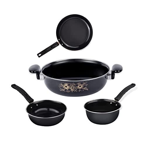 ATEVON Nonstick Cookware Gift Set, Includes Kadai, Big Tadka, Small Tadka, Frypan, Kitchen Tool Set, 4 Pieces Kitchen Set(Black) - ATEVON Kitchen