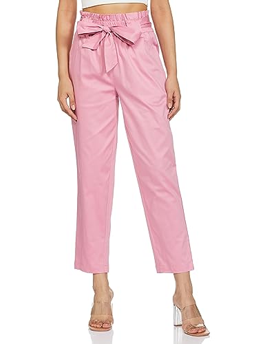 Amazon Brand - Symbol Women's Tapered Pants with Paper Bag Waist_SYM - AW22WTR - 803_Jelly Pink_26