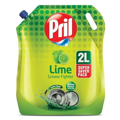 Pril Lime Liquid Dishwash Gel - 2 Litre Pouch | Dish Cleaning Liquid Gel with German Technology - Active Power Molecules Leaves No Residue, Grease Cleaner For All Types of Utensils - Pril Drugstore