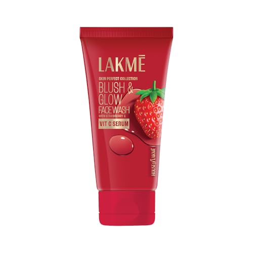 Lakme Blush & Glow Exfoliating Face Wash with Vitamin C Serum, Hydrating and Gentle Facewash with Strawberry Fruit Extracts, 150gm