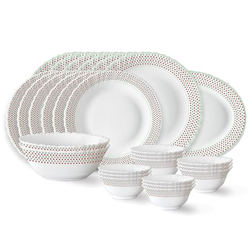 Larah by Borosil Waltz Fluted Series Opalware Dinner Set | 27 Pieces for Family of 6 | Microwave & Dishwasher Safe | Bone-Ash Free | Crockery Set for Dining & Gifting | Plates & Bowls | White