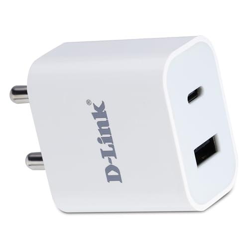 D-Link 20W Dual Port Fast Charger Type-C & USB-A for All Mobiles Phones, Tablets, Power Banks, Smart Watches, Earbuds Etc. Bis Certified, Compact Size & Easy to Carry. – White