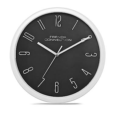 French Connection Plastic Stylish Analog Wall Clock for Home with Dark Grey Dial - Size: 12 Inches - Fcwc07-B - French Connection Home
