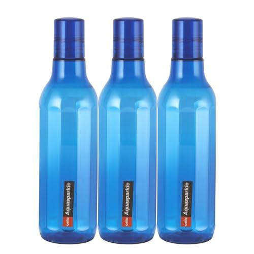 CELLO Aqua Sparkle Bottle Set of 3, 1000ml, Blue | 100% food grade | Leak proof and Break proof | Perfect for staying hydrated at the school, college, work and outdoor adventures Water Bottle - CELLO Kitchen