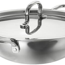 Amazon Brand - Solimo Stainless Steel Triply Kadhai | Stainless Steel lid | Compatible with All Modern Cooktops | 24 cm - Amazon Brand - Solimo Kitchen