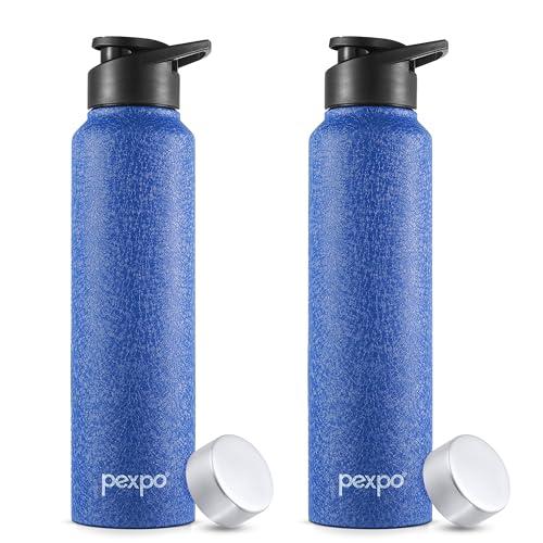Pexpo Chromo 1000 ISI Certified Stainless Steel Sports/Fridge Water Bottle With Sipper & Steel Cap, 950ml, Blue Set of 2| Eco friendly | BPA Free | Water Bottle for Office, Gym, School, Yoga, Trekking - PEXPO Kitchen