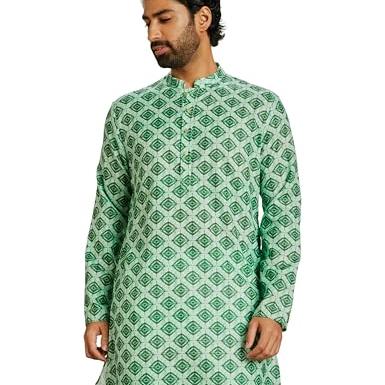 Amazon Brand - Symbol Men's Mid Length Festive Kurta 37"_SY-A23-MNA-MKT-120_Green1_2XL - Amazon Brand - Symbol Apparel