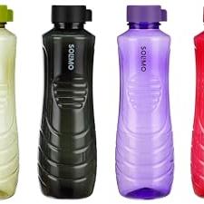 Amazon Brand - Solimo 1 Lt Water Bottle | Multicolor | Set Of 6 (Peacock) - Polyethylene Terephthalate - Amazon Brand - Solimo Kitchen