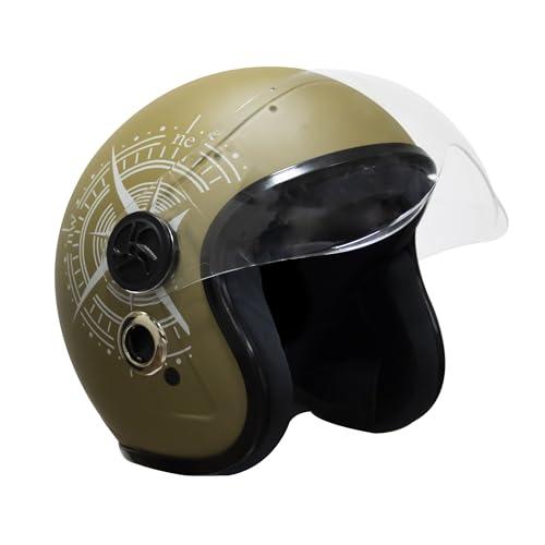 Turtle Helmet Star with Visor Half Face with Scratch Resistive Clear Visor & Hard Shell ABS Plastic Helmet, Khaki, Small Size, (S-56 cm)