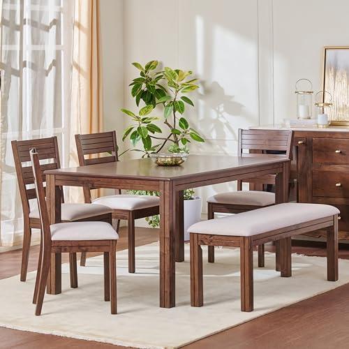 Home Centre Montoya Solid Wood 6-Seater Dining Set with 4 Chairs & Bench – Brown | 1 Year Warranty - Home Centre Furniture
