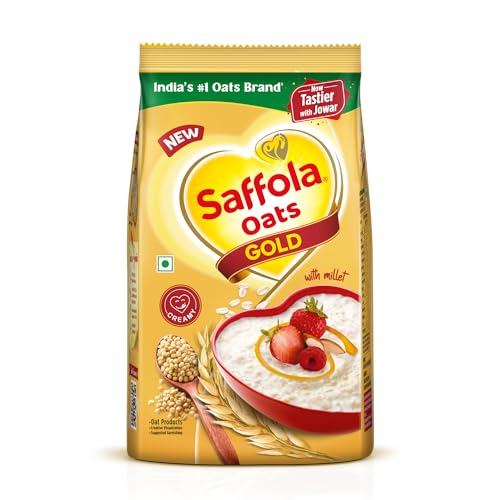 Saffola Oats Gold, Rolled Oats with Jowar Millet | 1500g | High Protein & Fibre | Healthy Cereal for weight loss