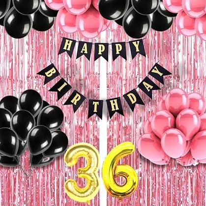 Mystic Toy Store 36th Birthday Decoration items for Girls with Black and Pink Balloons, Black Happy Birthday Banner, Pink Foil Curtain, Foil Balloon number 36 - Mystic Toy Store Toy